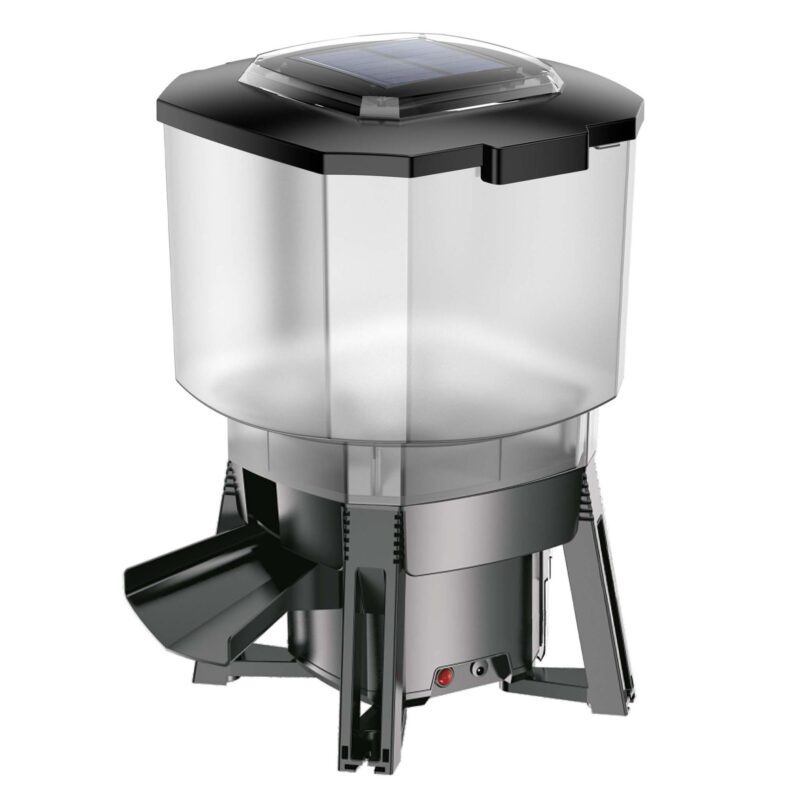 SunSun CFF-212 Automatic Fish Feeder for Garden Ponds 12l Tank Solar-Powered Auto Feeder for 1 to 6 Feedings per Day, Suitable for Pellets from 3-8 mm Size