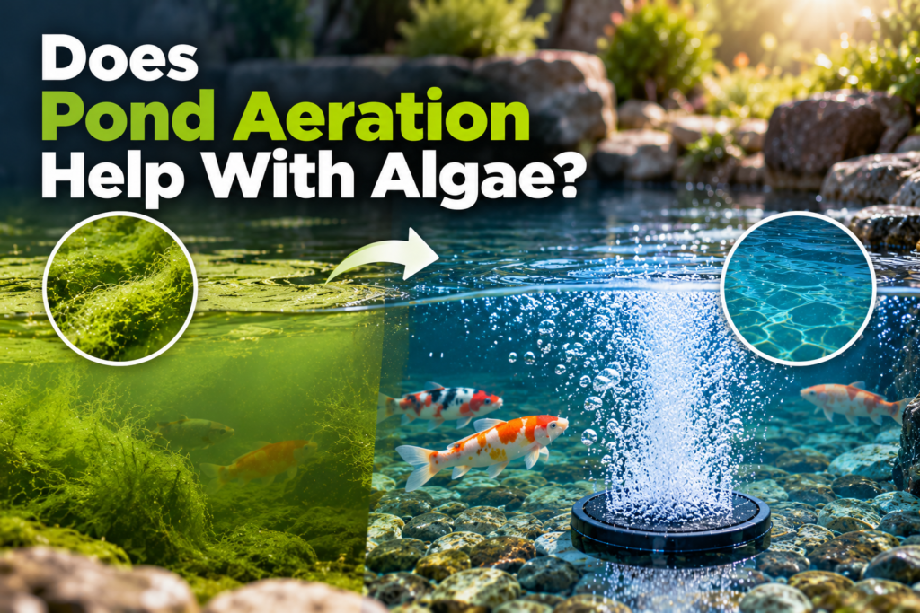 Does Pond Aeration Help With Algae? — pond aeration improves water circulation and oxygen levels to help manage algae growth in koi ponds.